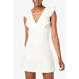 $350 French Connection Ivory Whisper V-Neck Ruffled A-Line Mini Dress Women's 12
